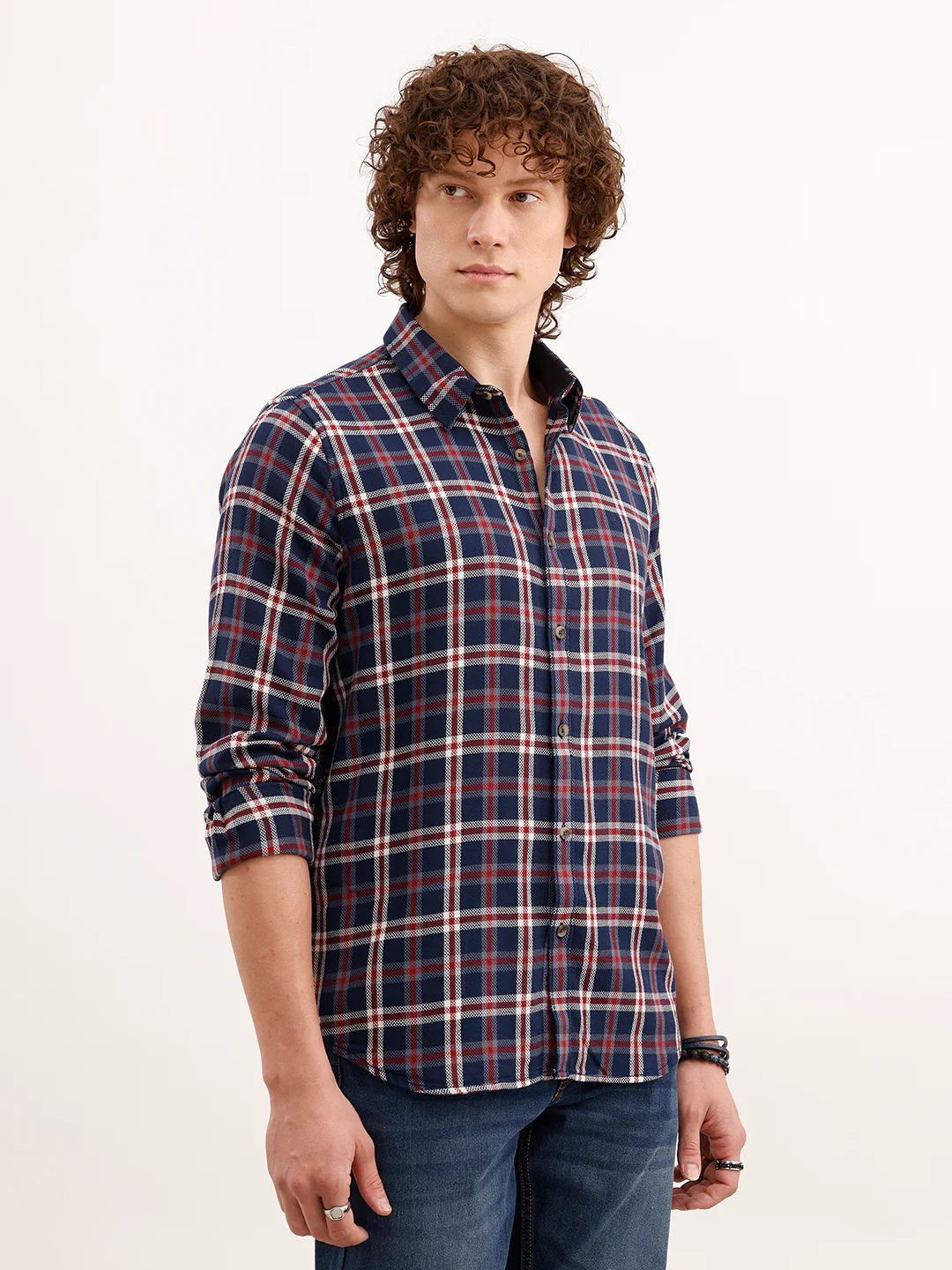 Slim Fit Checkered Shirt  | Navy Blue - Image 4