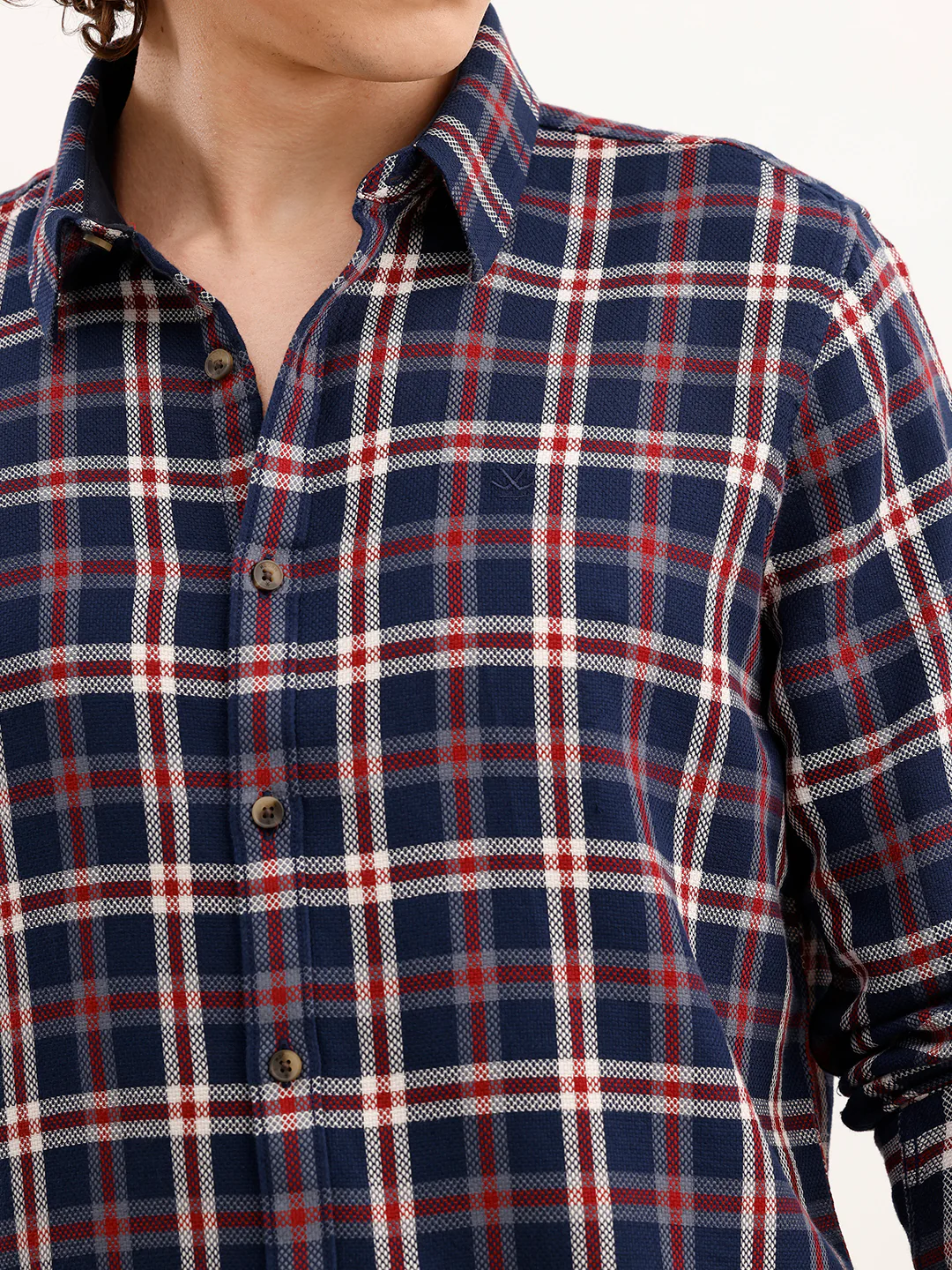 Slim Fit Checkered Shirt  | Navy Blue - Image 5