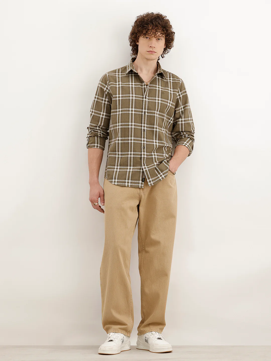 Slim Fit Checkered Shirt  | Olive - Image 2