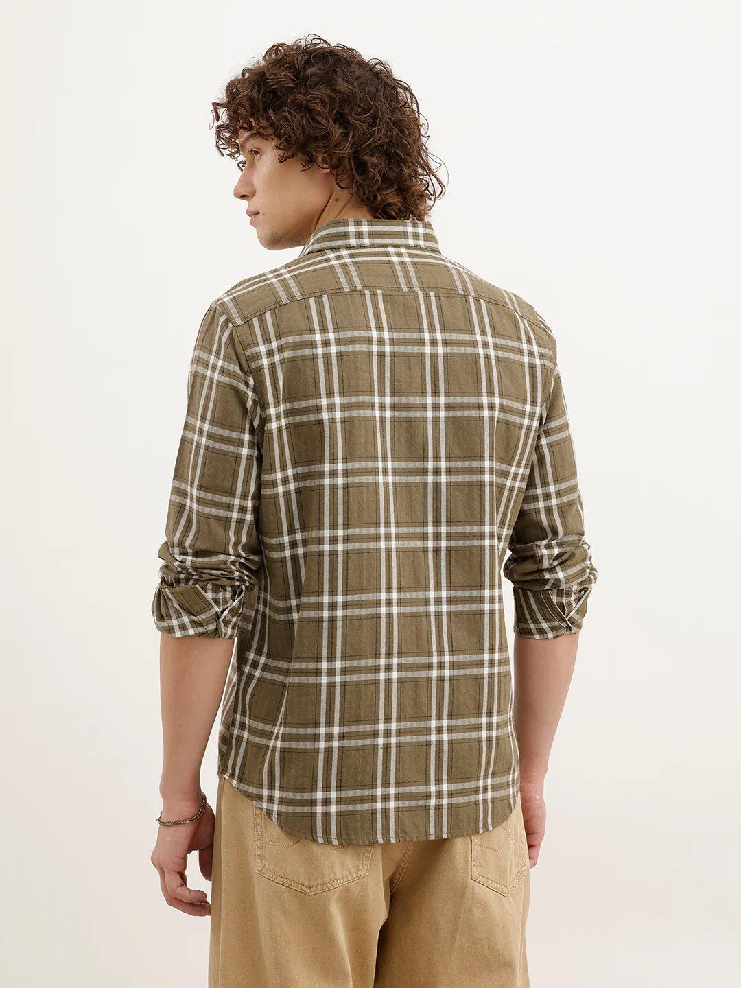 Slim Fit Checkered Shirt  | Olive - Image 3
