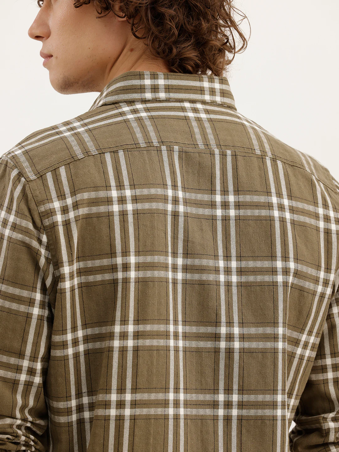 Slim Fit Checkered Shirt  | Olive - Image 5