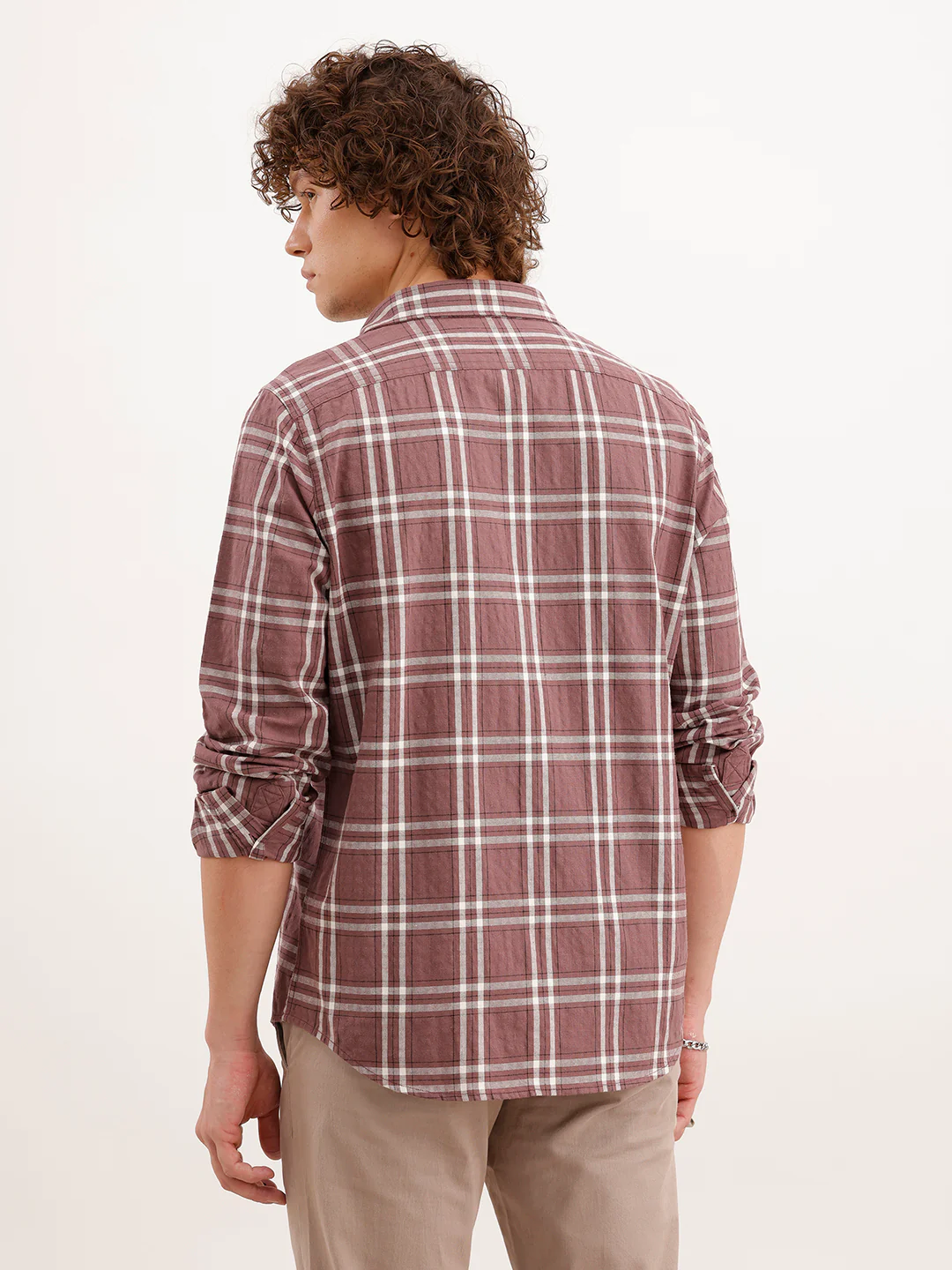Slim Fit Checkered Shirt  | Peach - Image 3