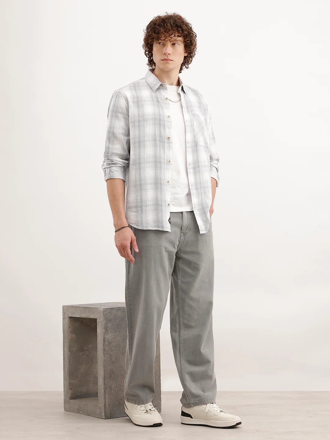 Slim Fit Checkered Shirt  | White - Image 2