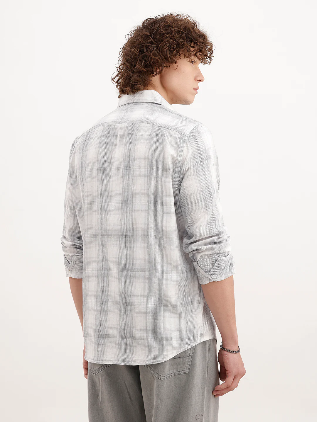 Slim Fit Checkered Shirt  | White - Image 3