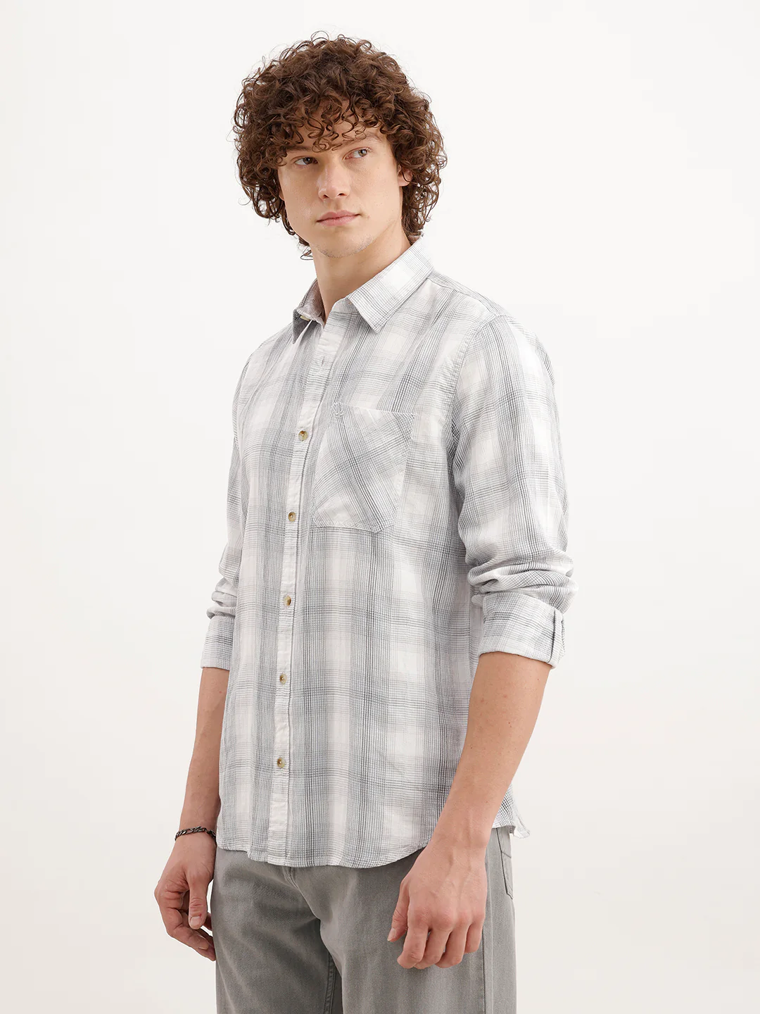 Slim Fit Checkered Shirt  | White - Image 4