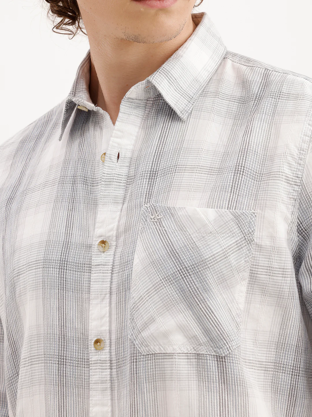 Slim Fit Checkered Shirt  | White - Image 5