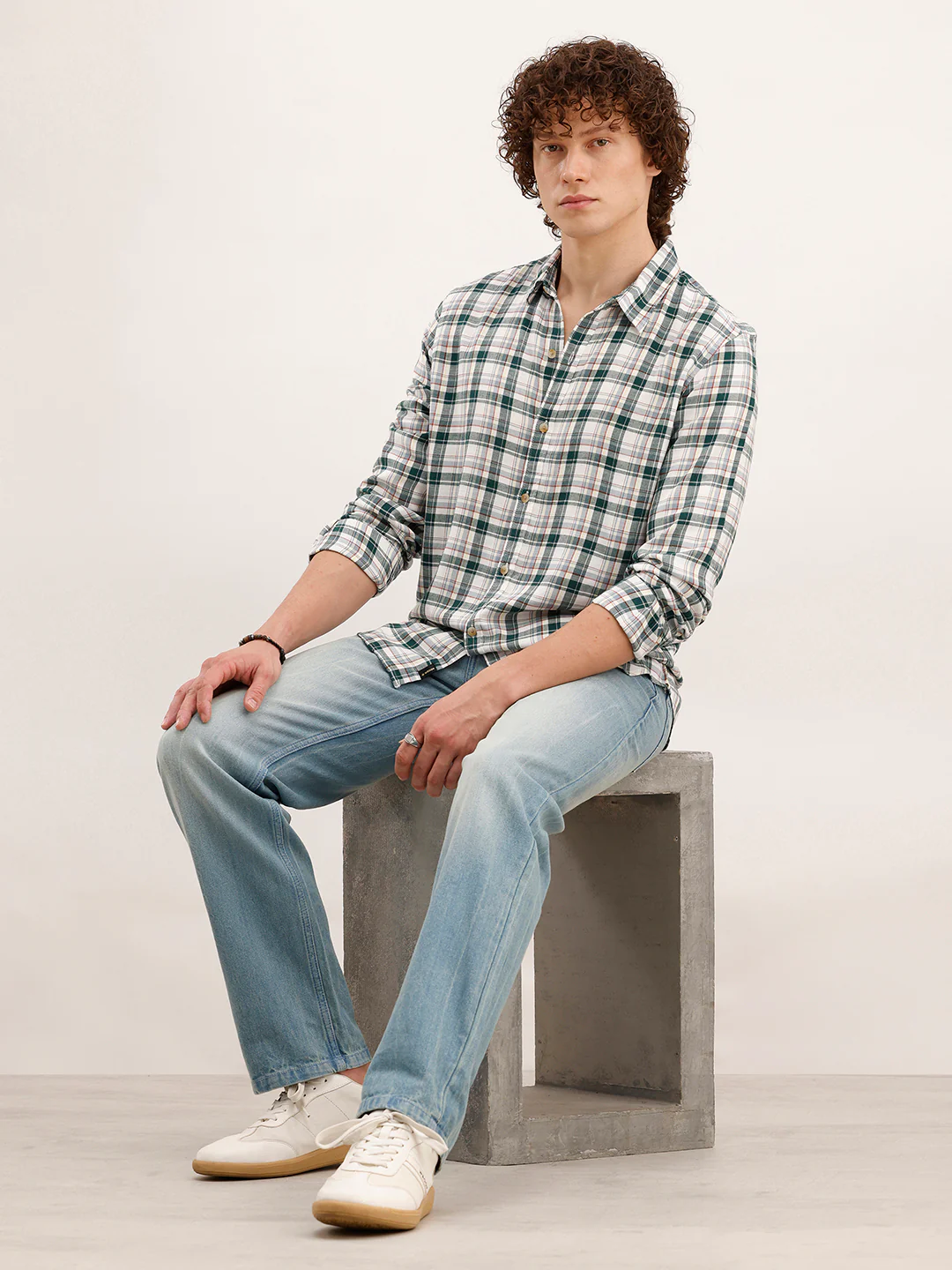 Slim Fit Checkered Shirt  | White - Image 2