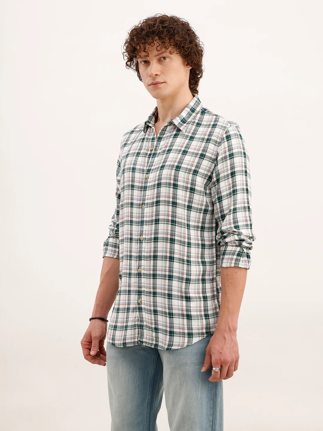 Slim Fit Checkered Shirt  | White - Image 4