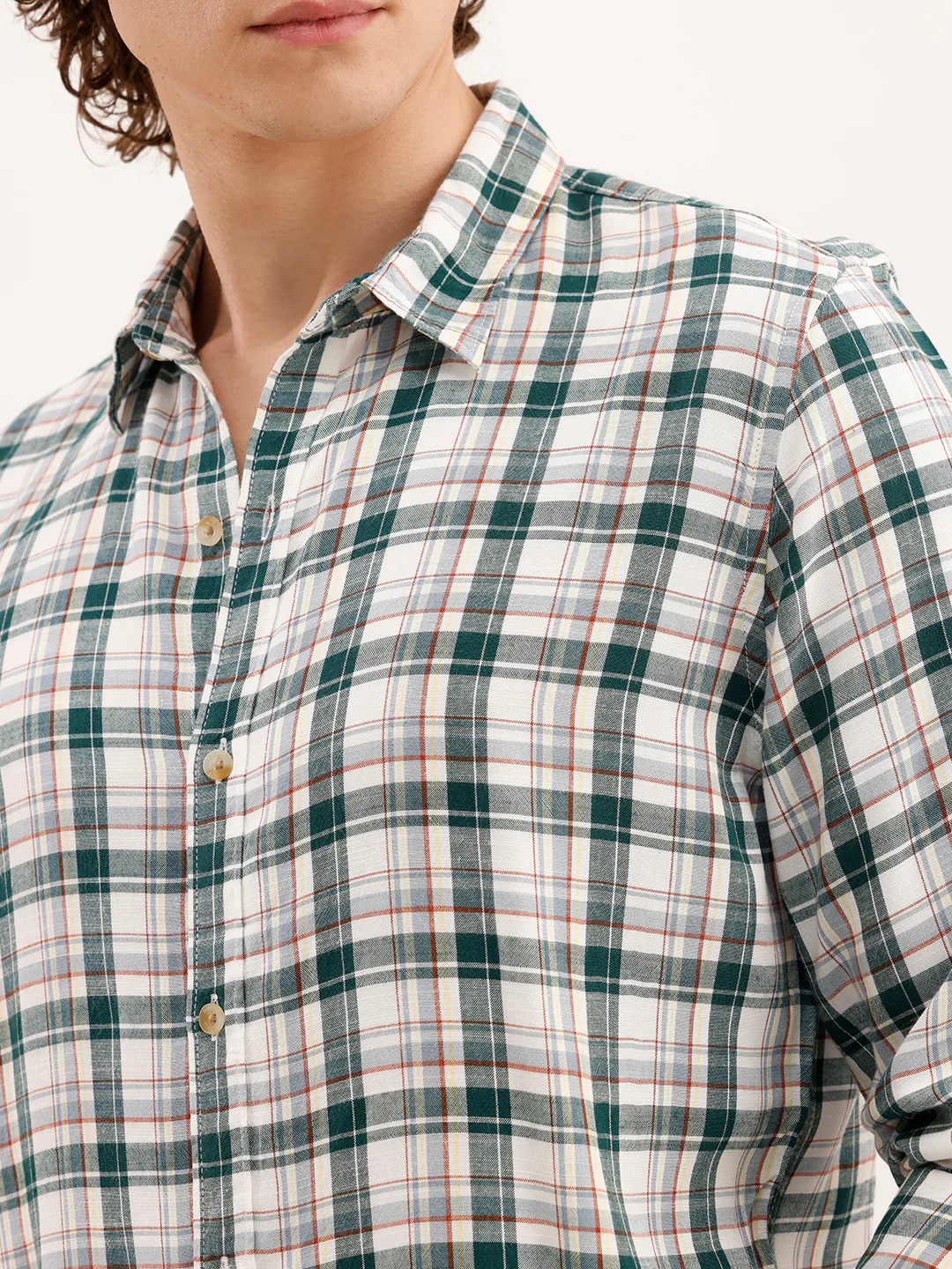 Slim Fit Checkered Shirt  | White - Image 5