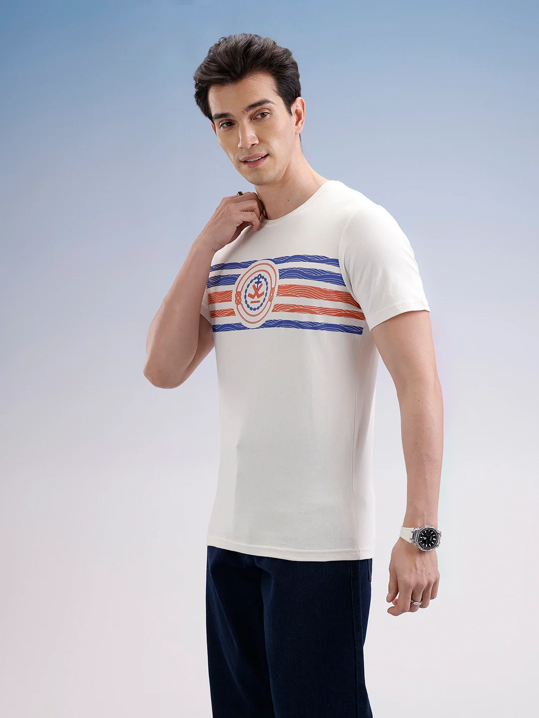 Slim Fit Classic Placement Printed T-Shirt  | Off White - Image 4