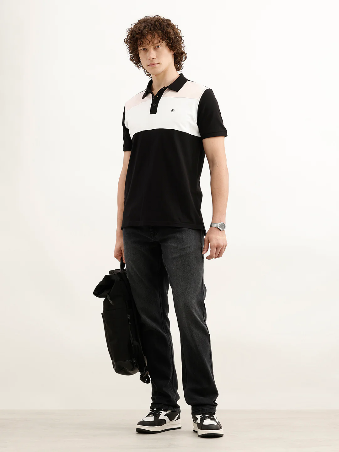 Slim Fit Colour Blocked Polo T-Shirt | Black - Image 2