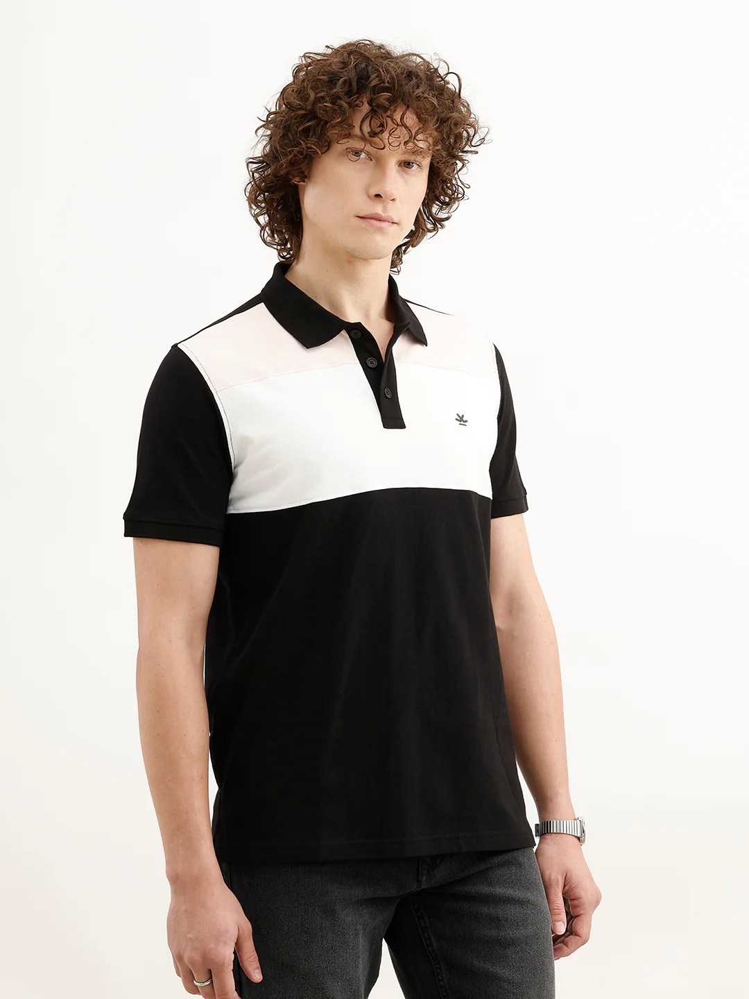 Slim Fit Colour Blocked Polo T-Shirt | Black - Image 4