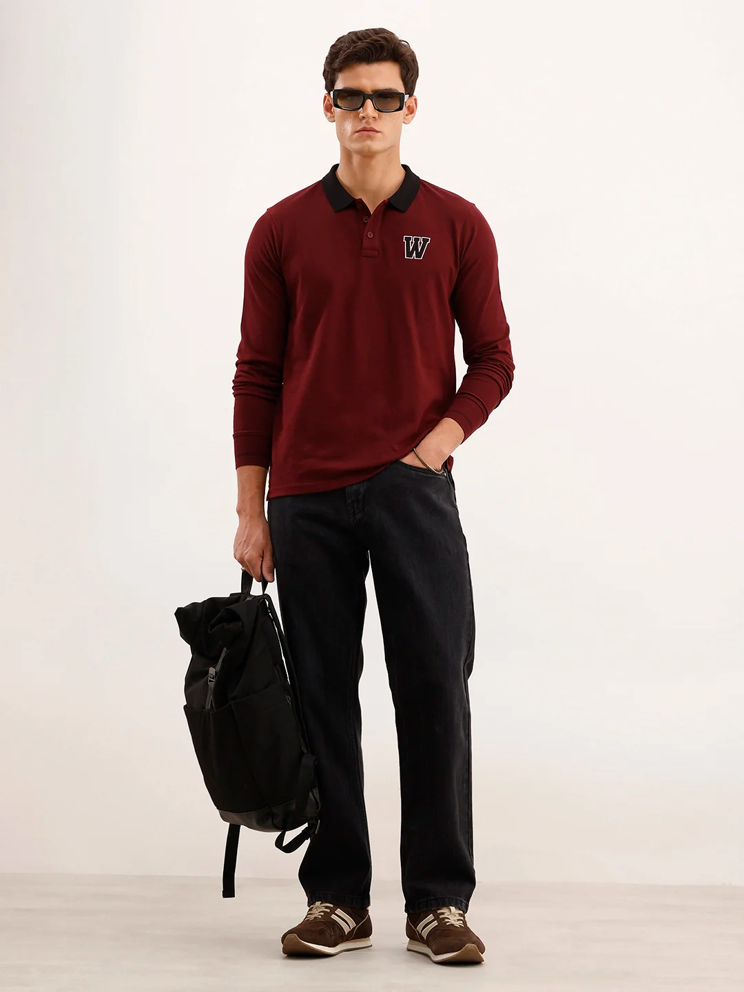 Slim Fit Contrast Collar Polo T-Shirt | Maroon - Image 2