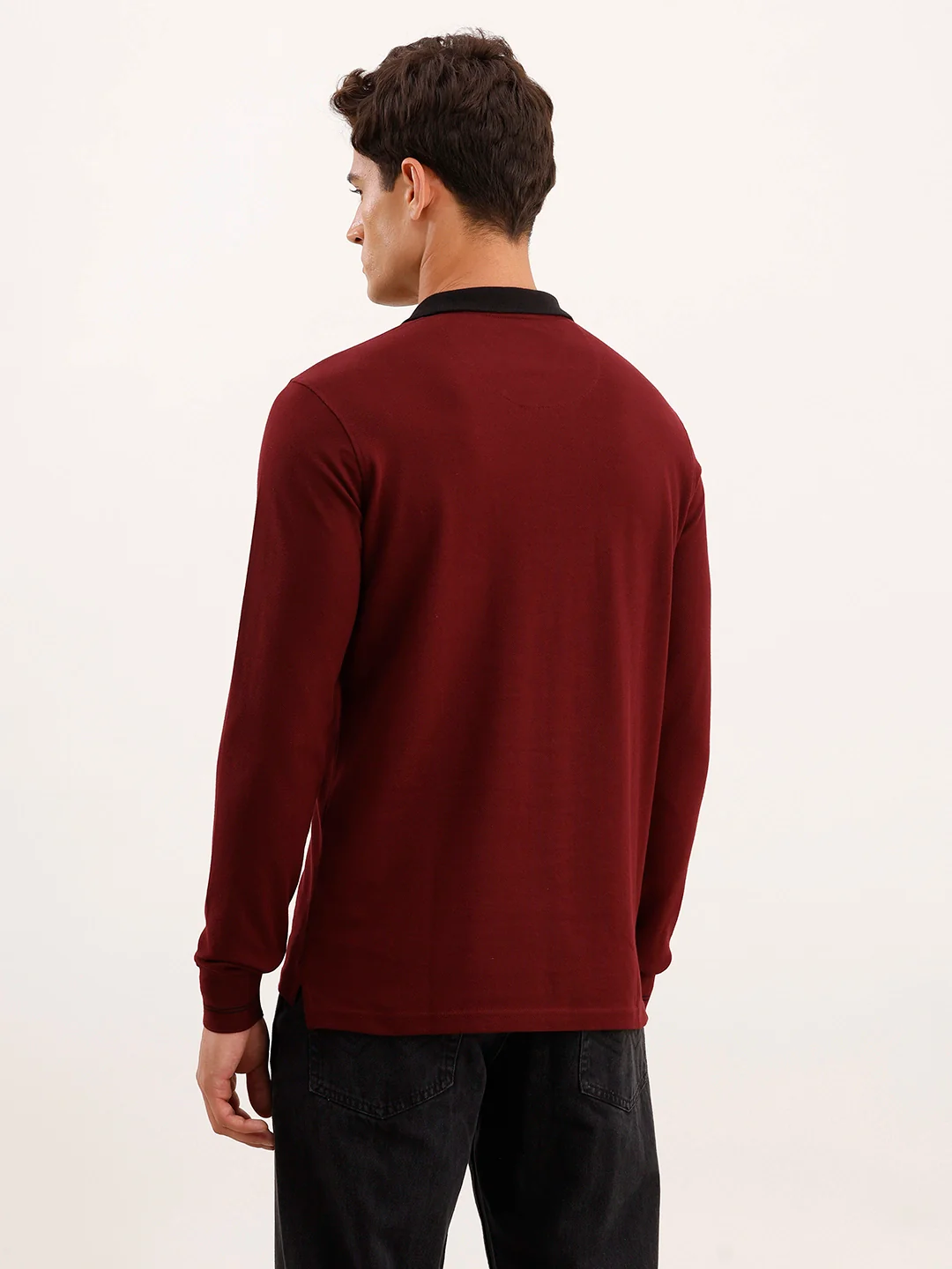 Slim Fit Contrast Collar Polo T-Shirt | Maroon - Image 3