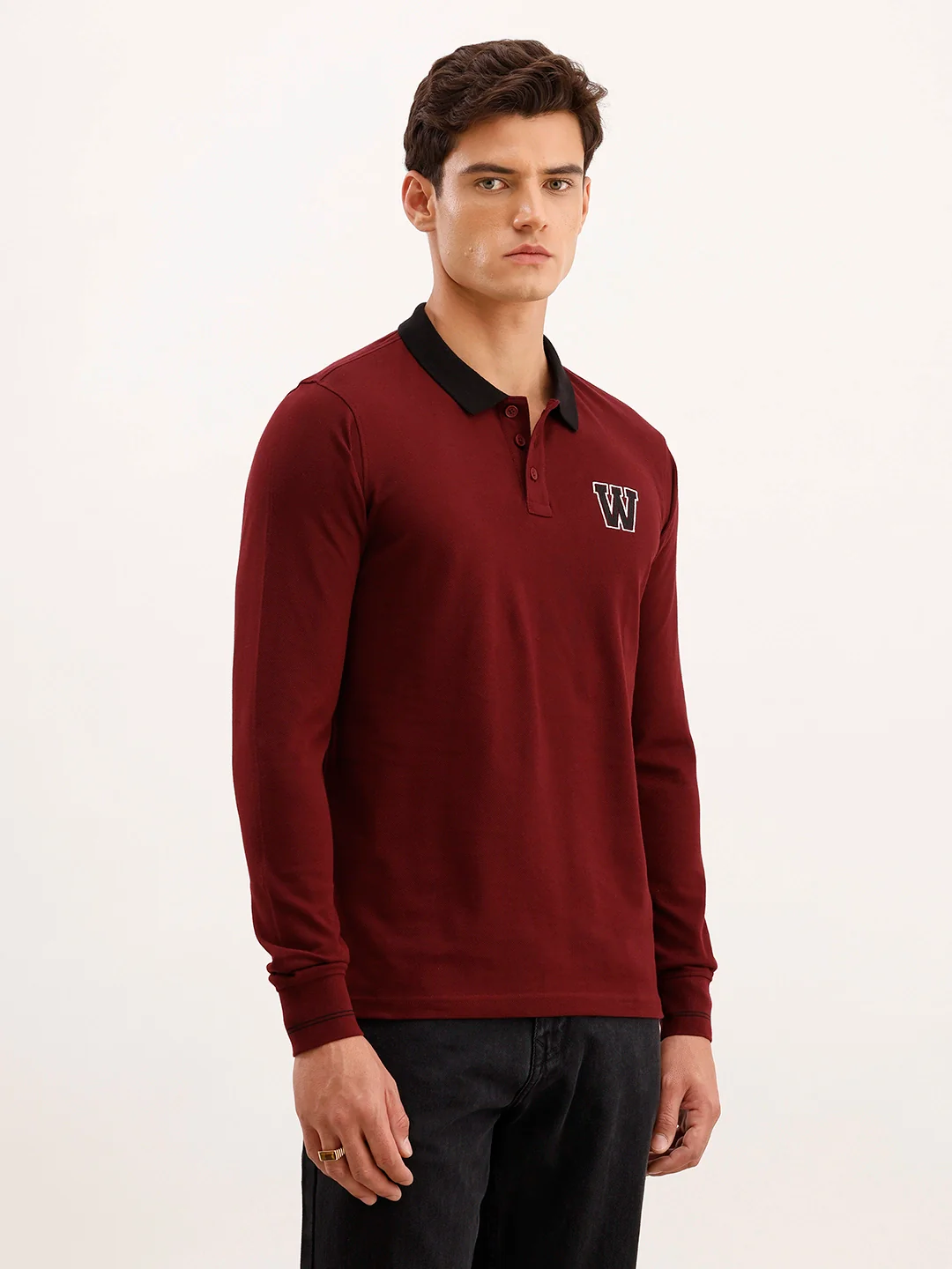 Slim Fit Contrast Collar Polo T-Shirt | Maroon - Image 4