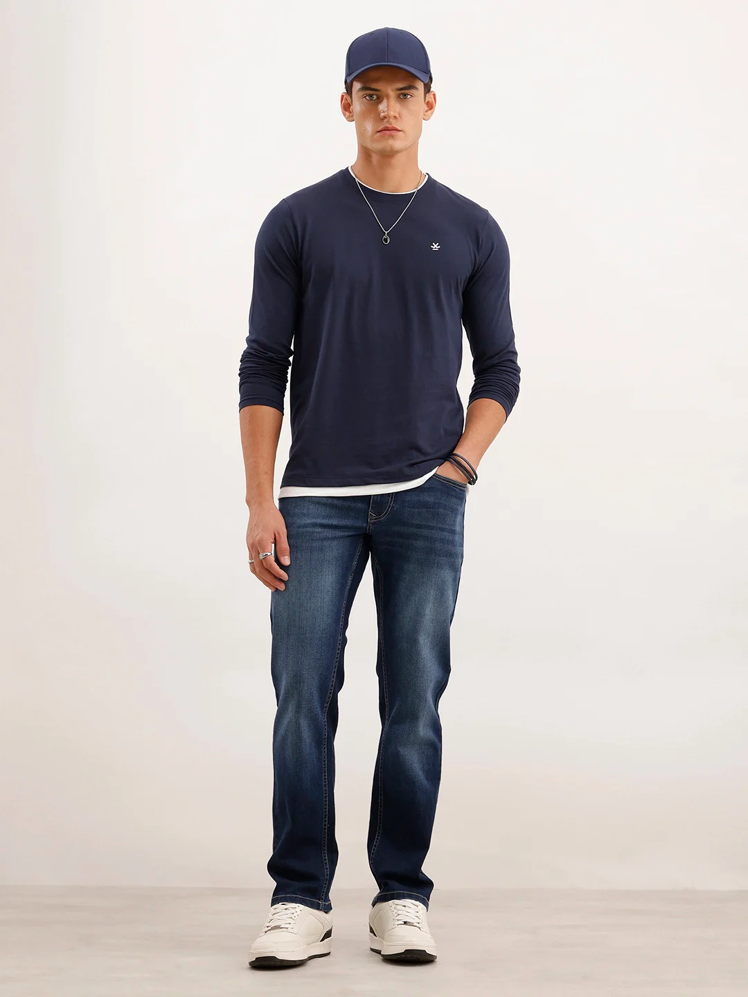 Slim Fit Contrast Collar T-Shirt | Navy Blue - Image 2