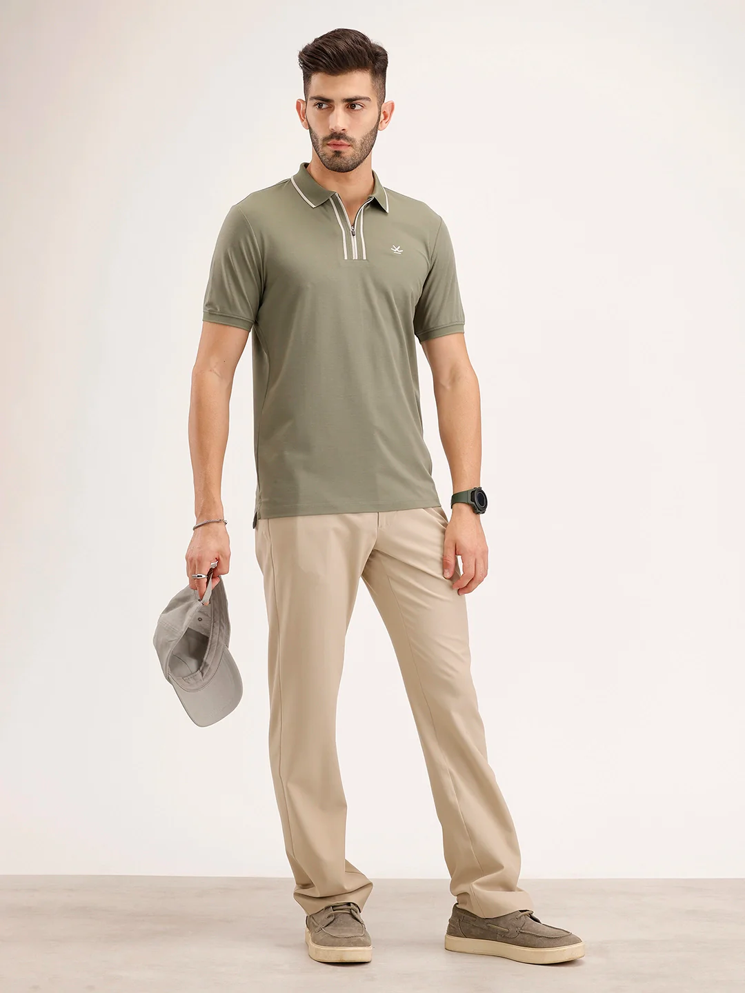 Slim Fit Contrast Collar T-Shirt | Olive - Image 2