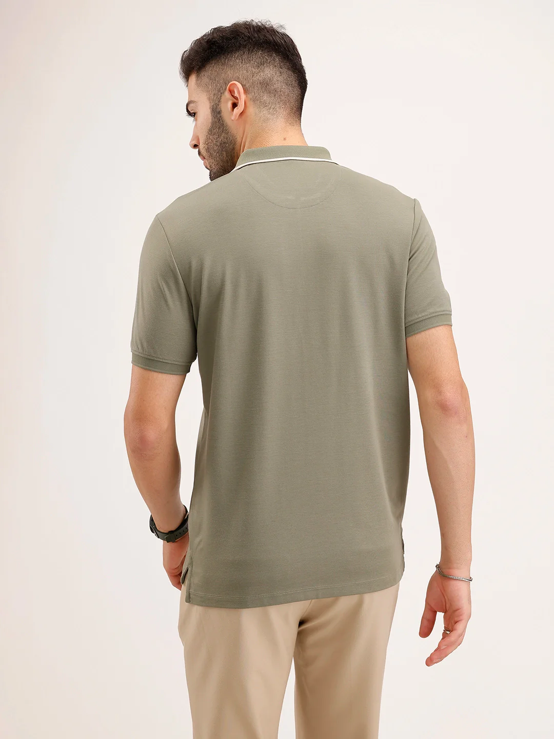 Slim Fit Contrast Collar T-Shirt | Olive - Image 3