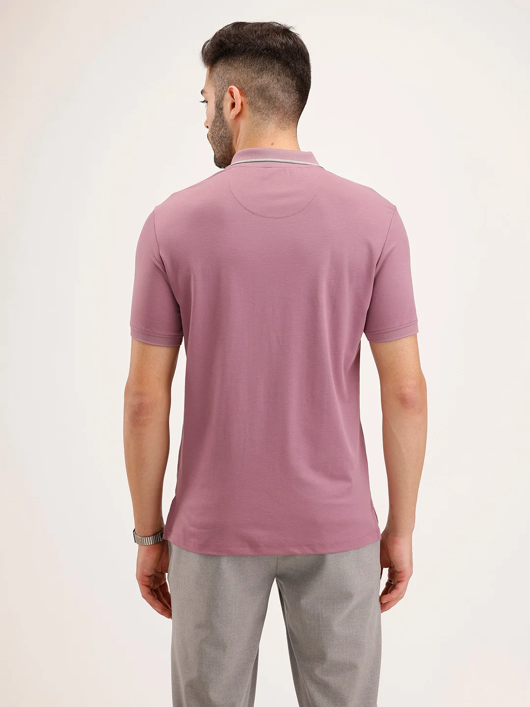 Slim Fit Contrast Collar T-Shirt | Pink - Image 3
