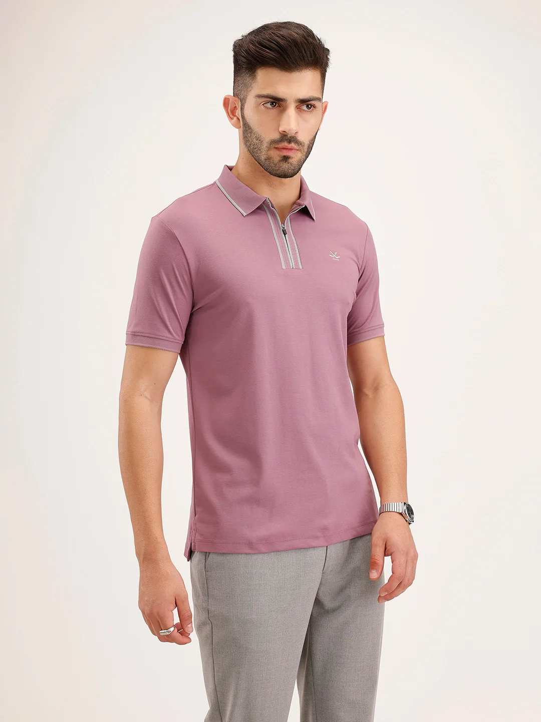 Slim Fit Contrast Collar T-Shirt | Pink - Image 4