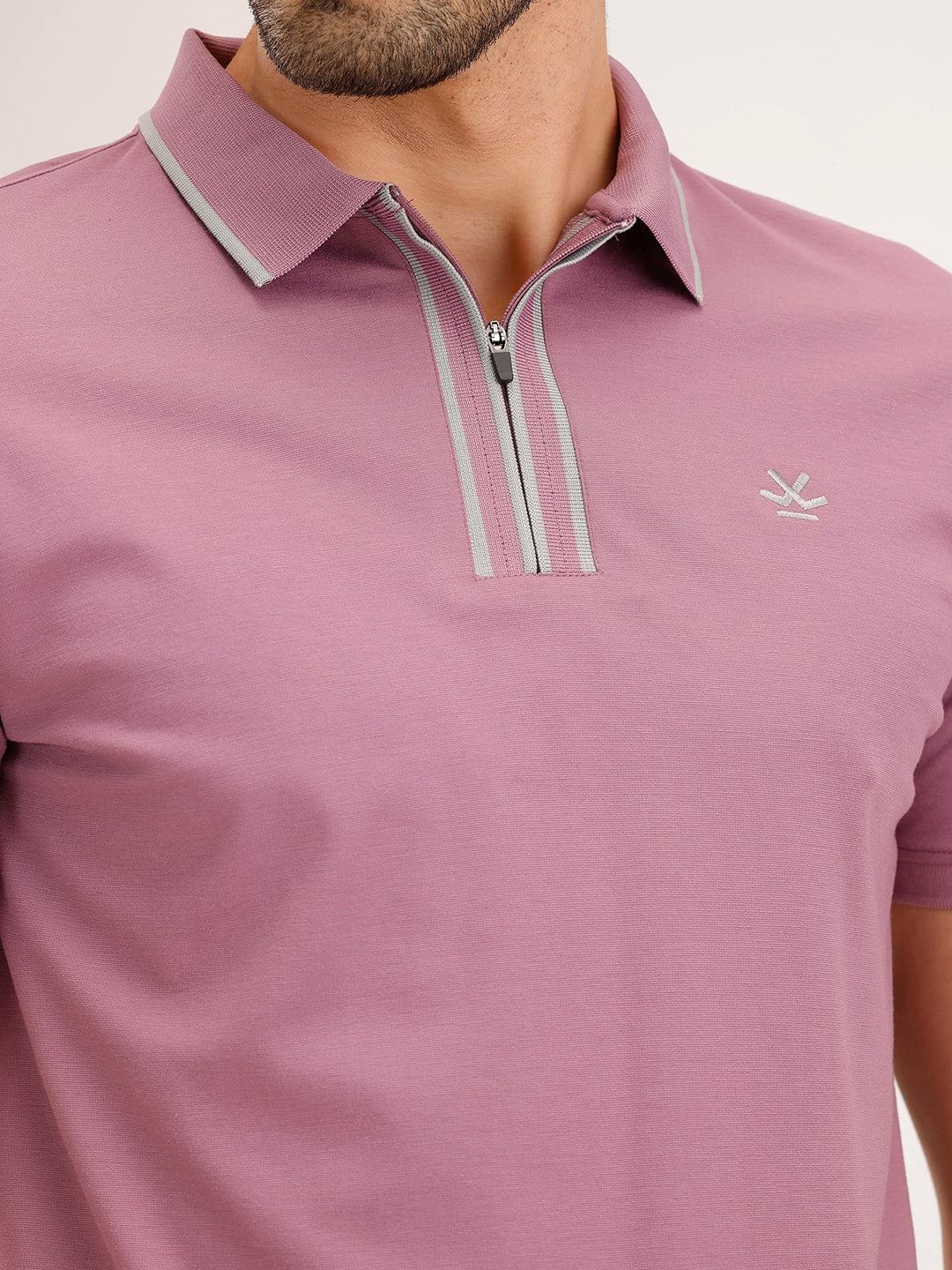 Slim Fit Contrast Collar T-Shirt | Pink - Image 5