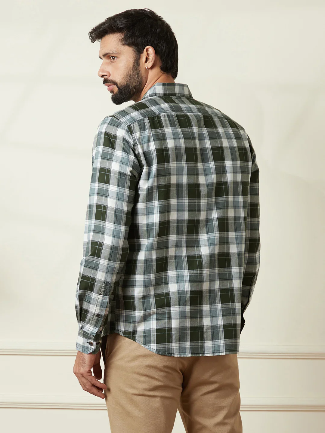 Checked Cotton Oxford Shirt | Green - Image 3