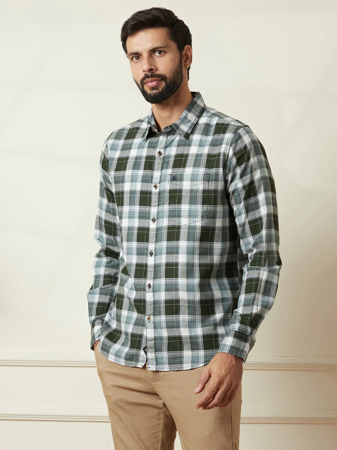 Checked Cotton Oxford Shirt | Green - Image 4
