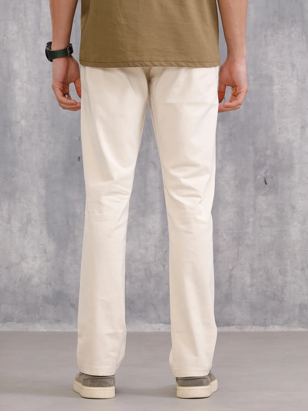 Slim Fit Cotton Stretch Clean Look Trouser | Cream - Image 3