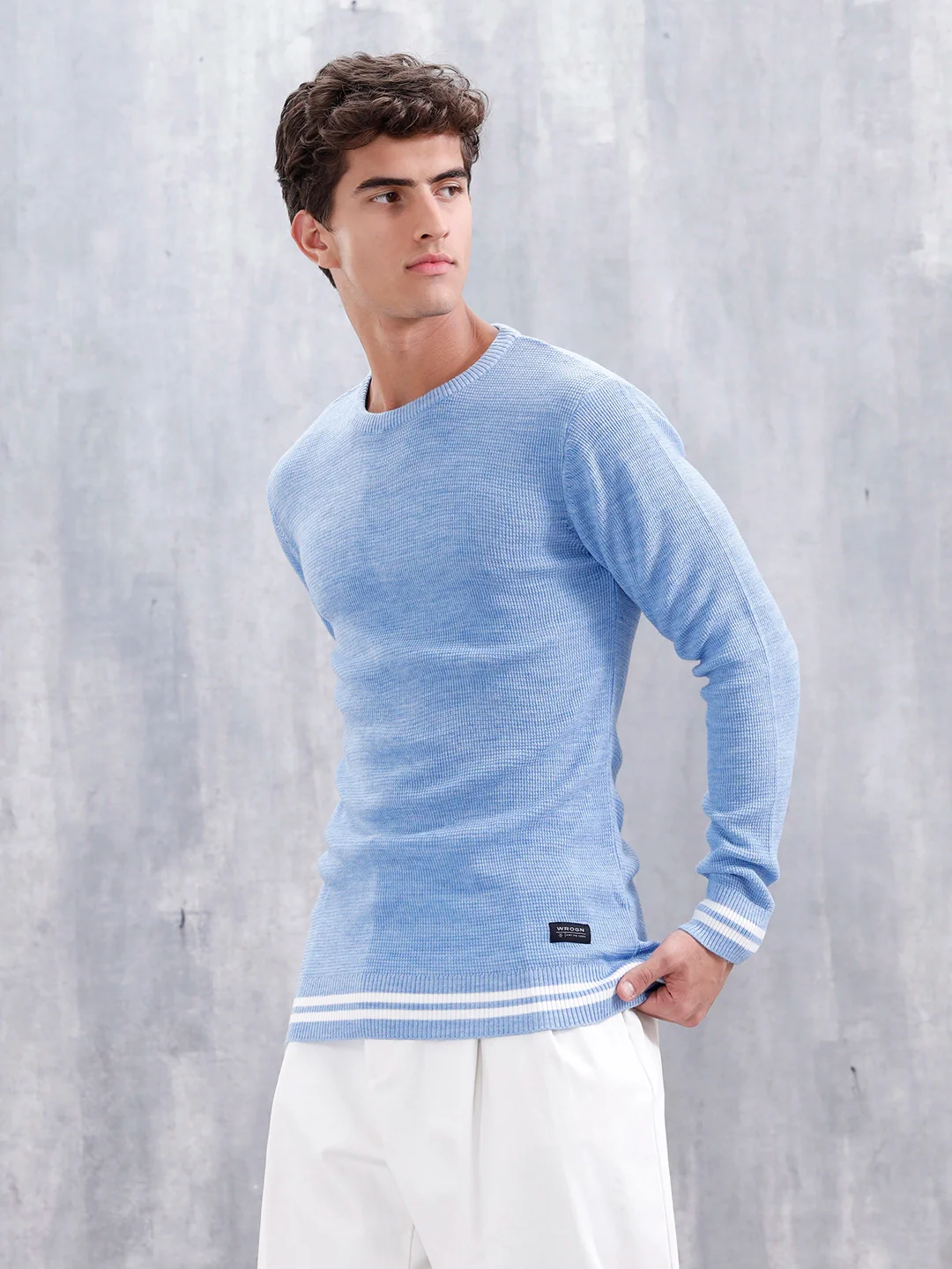 Slim Fit Crew Neck Pullover | Blue - Image 4