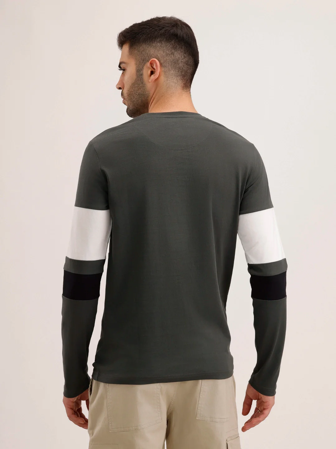 Slim Fit Cut & Sew Long Sleeved T-Shirt | Olive - Image 3