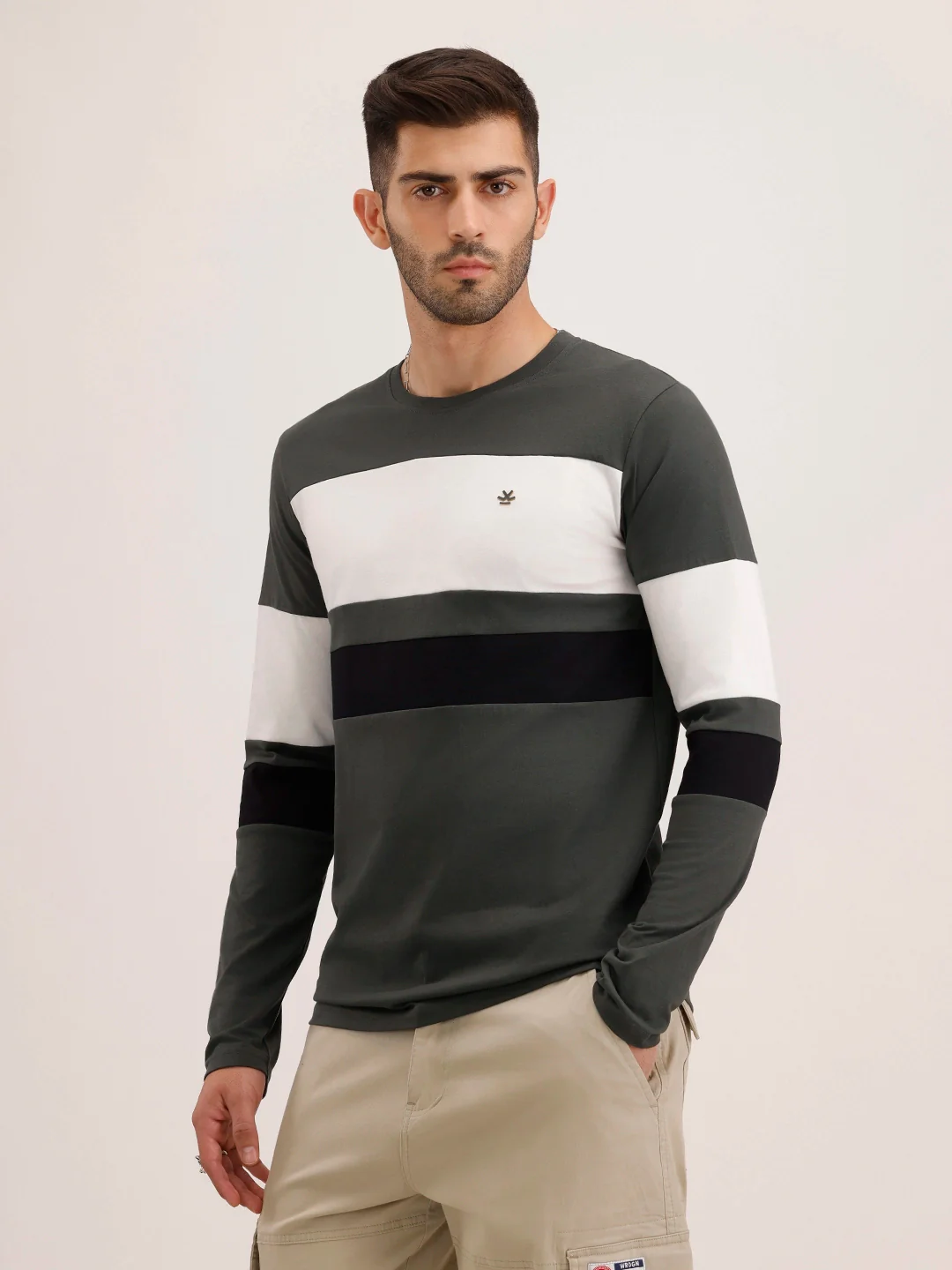 Slim Fit Cut & Sew Long Sleeved T-Shirt | Olive - Image 4