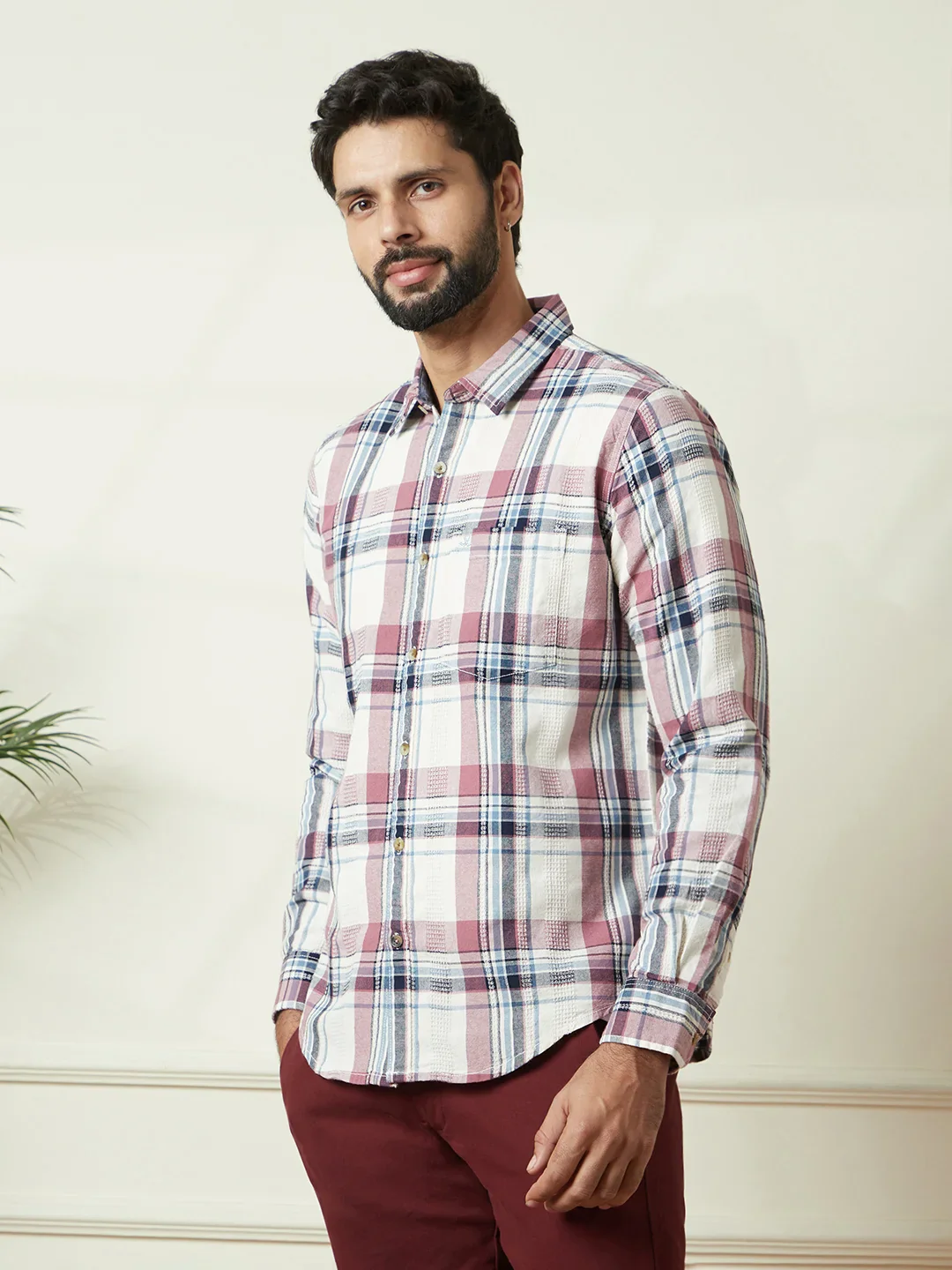 Striped Short Sleeve Textured Shirt | Pink - Image 4