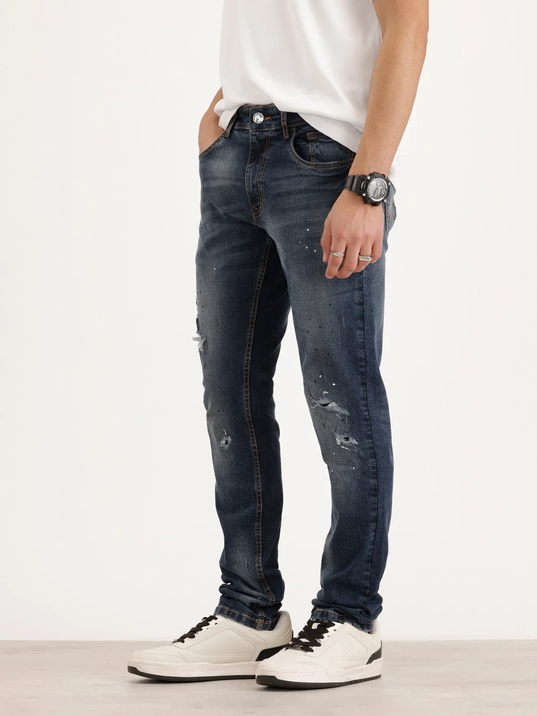 Slim Fit Distressed Denim Jeans | Blue - Image 4