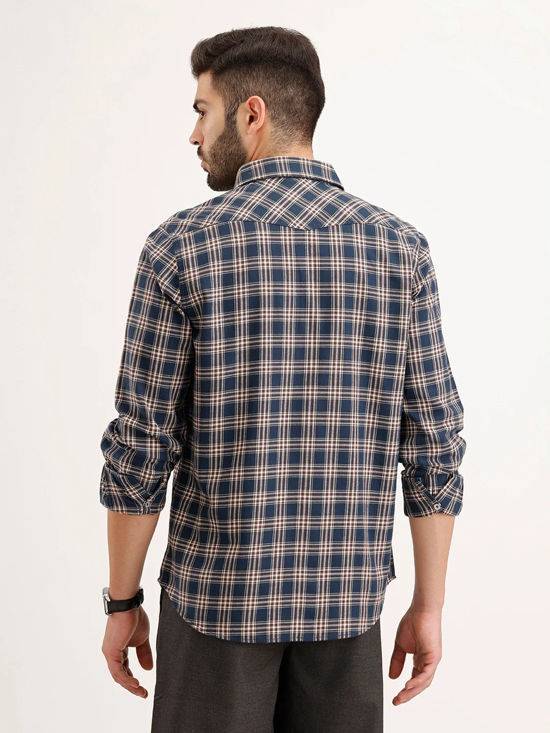 Slim Fit Double Pocket Checkered Shirt | Blue - Image 3