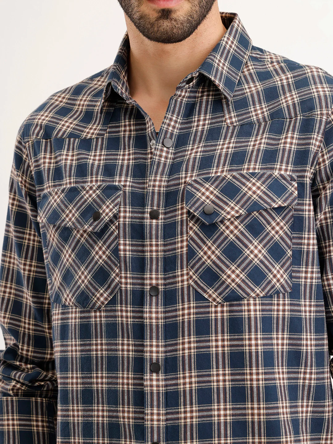 Slim Fit Double Pocket Checkered Shirt | Blue - Image 5