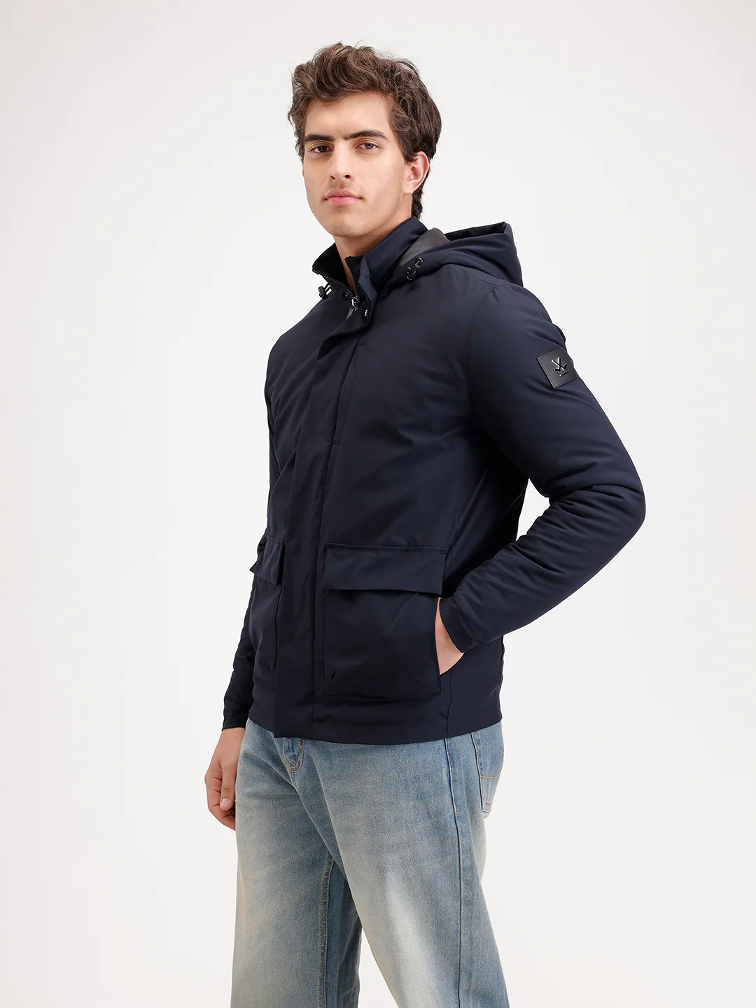 Slim Fit Double Pocket Hooded Jacket  | Navy Blue - Image 4