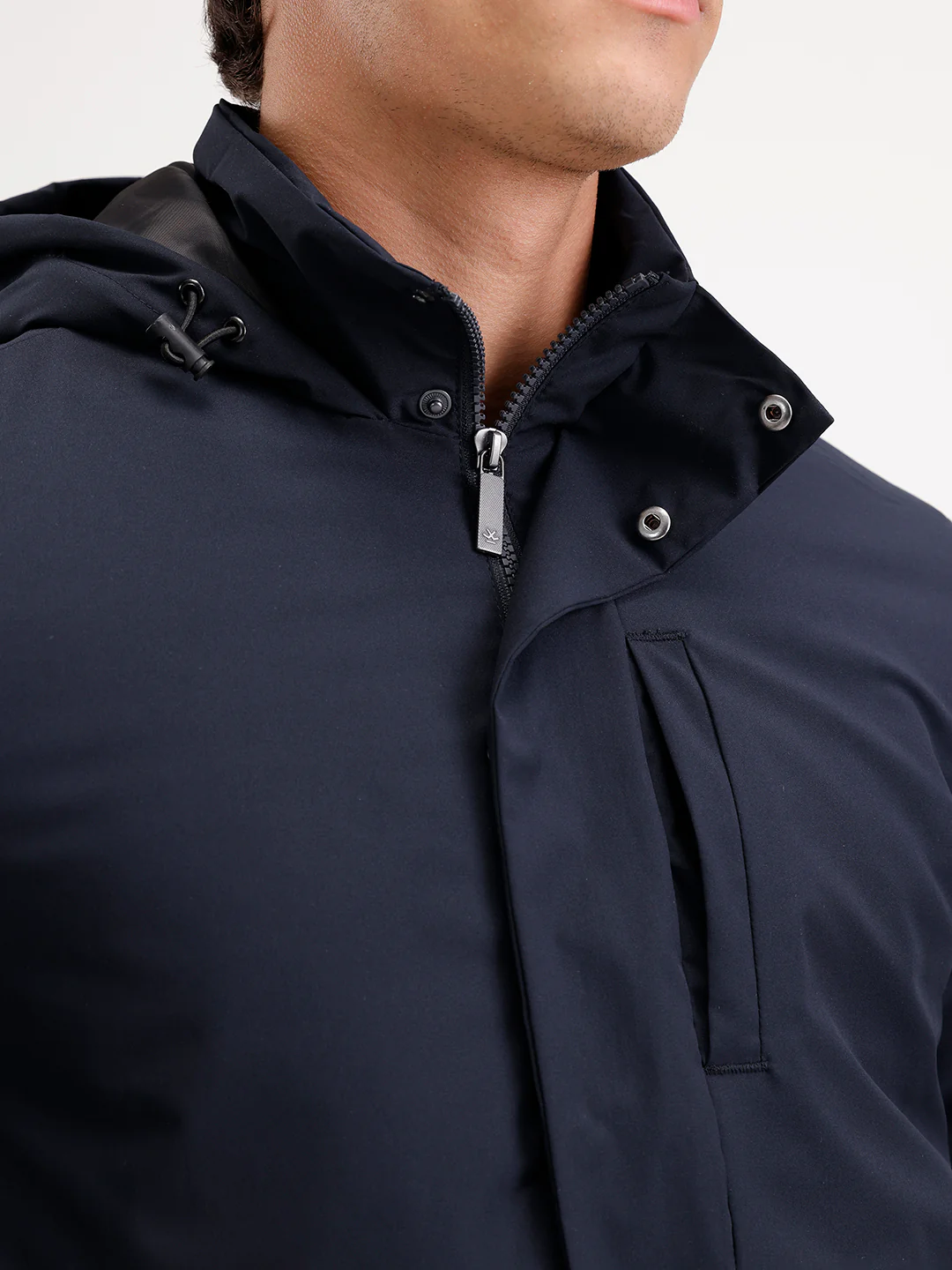Slim Fit Double Pocket Hooded Jacket  | Navy Blue - Image 5