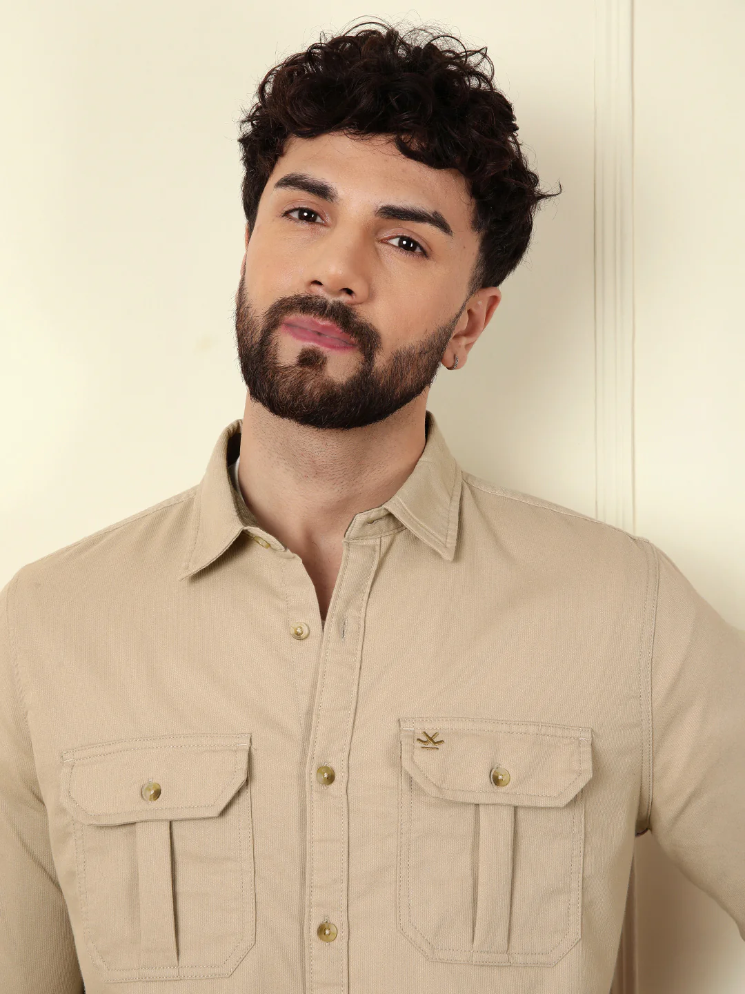 Fine Corduroy Slim Fit Shirt | Beige - Image 6
