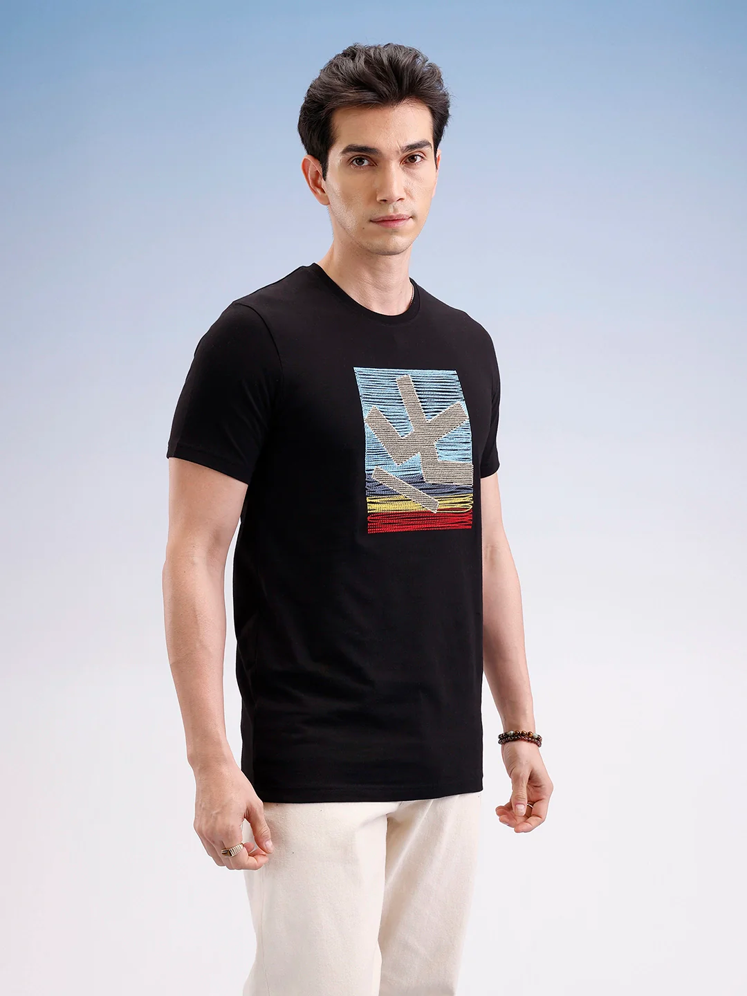 Slim Fit Embroidered Patch T-Shirt  | Black - Image 4