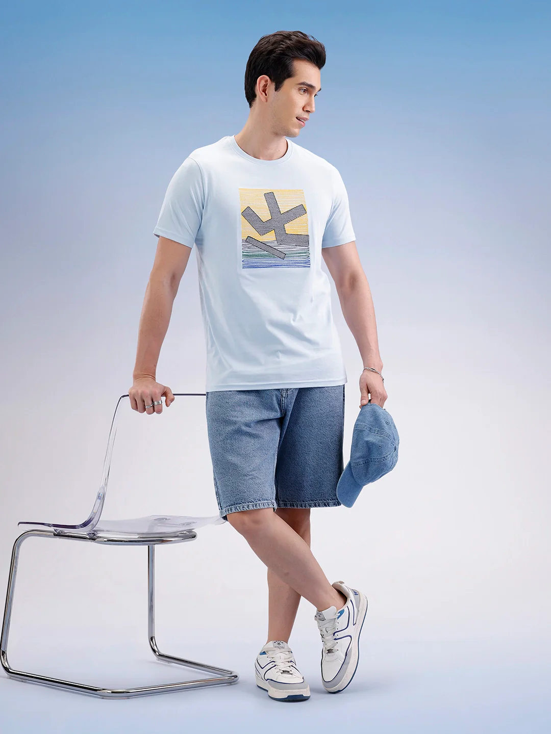 Slim Fit Embroidered Patch T-Shirt | Light Blue - Image 2