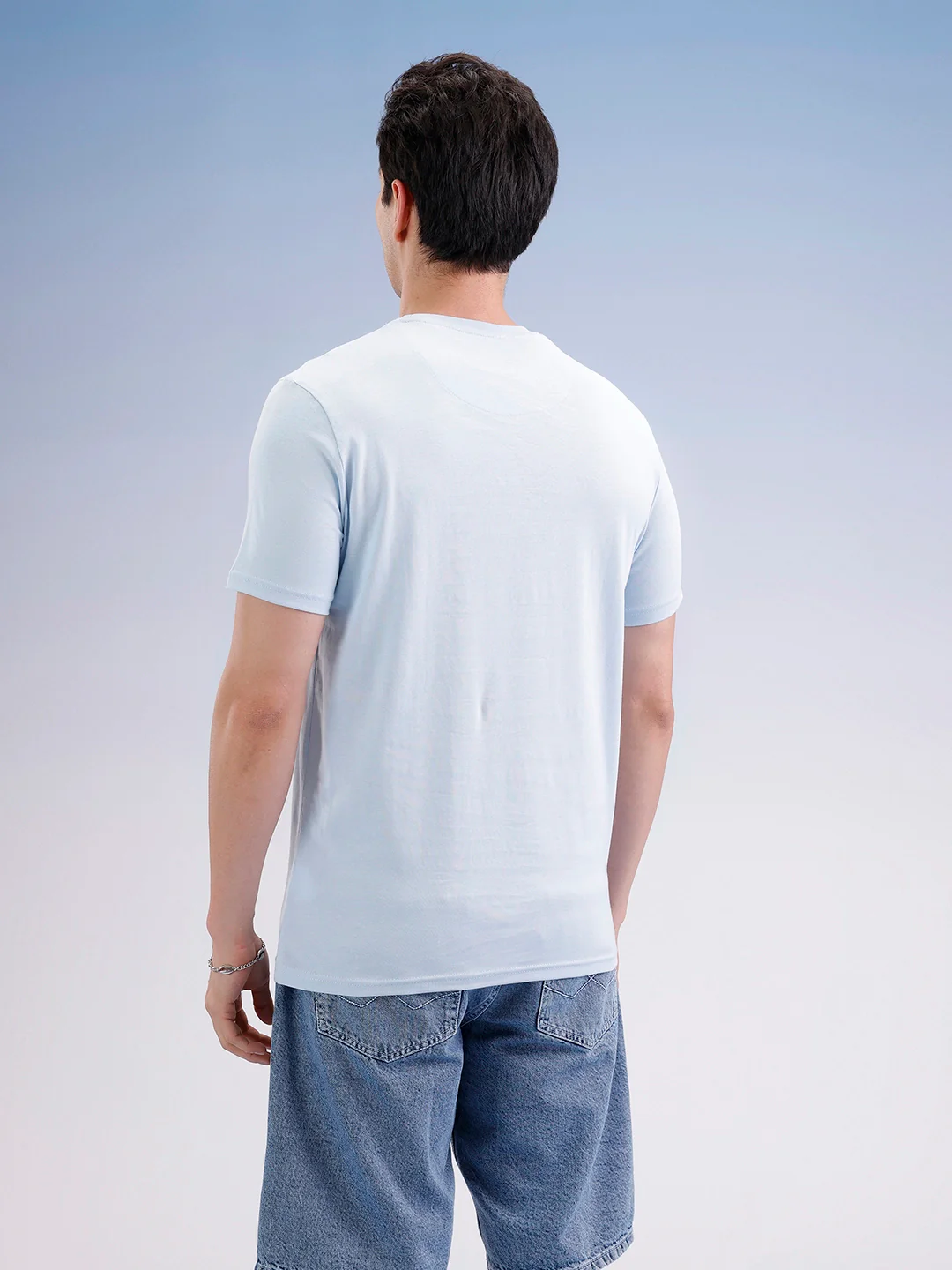 Slim Fit Embroidered Patch T-Shirt | Light Blue - Image 3
