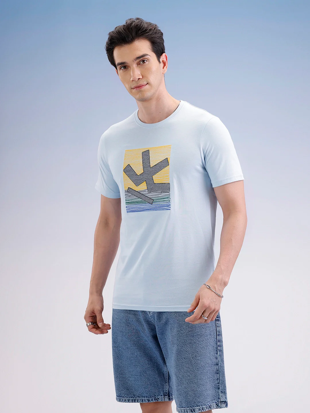 Slim Fit Embroidered Patch T-Shirt | Light Blue - Image 4