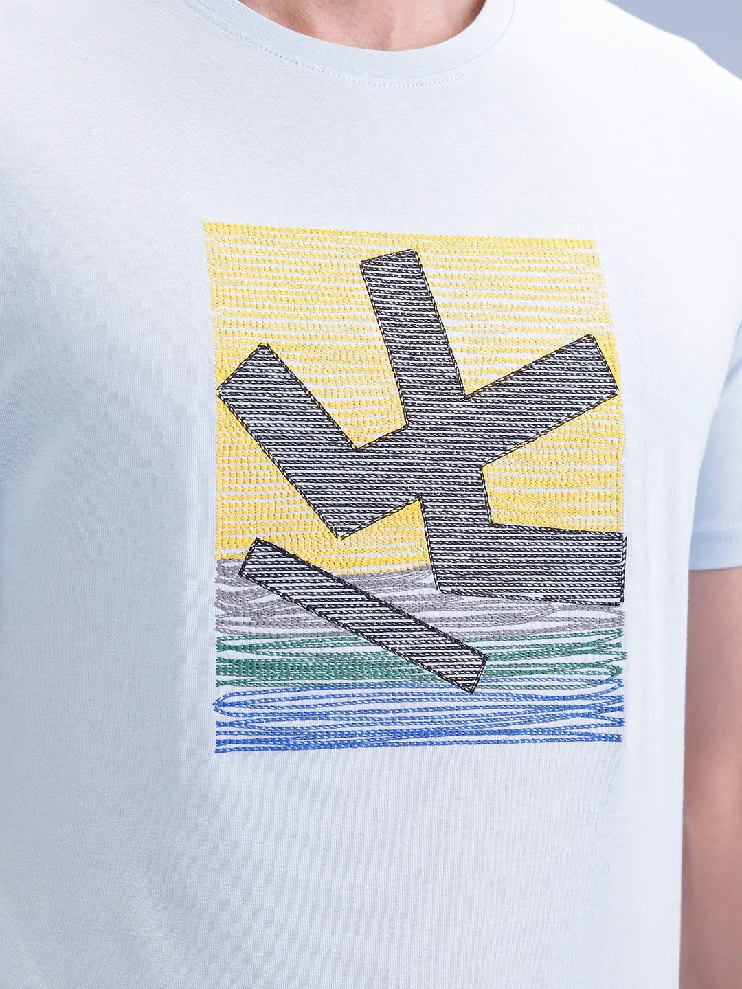 Slim Fit Embroidered Patch T-Shirt | Light Blue - Image 5
