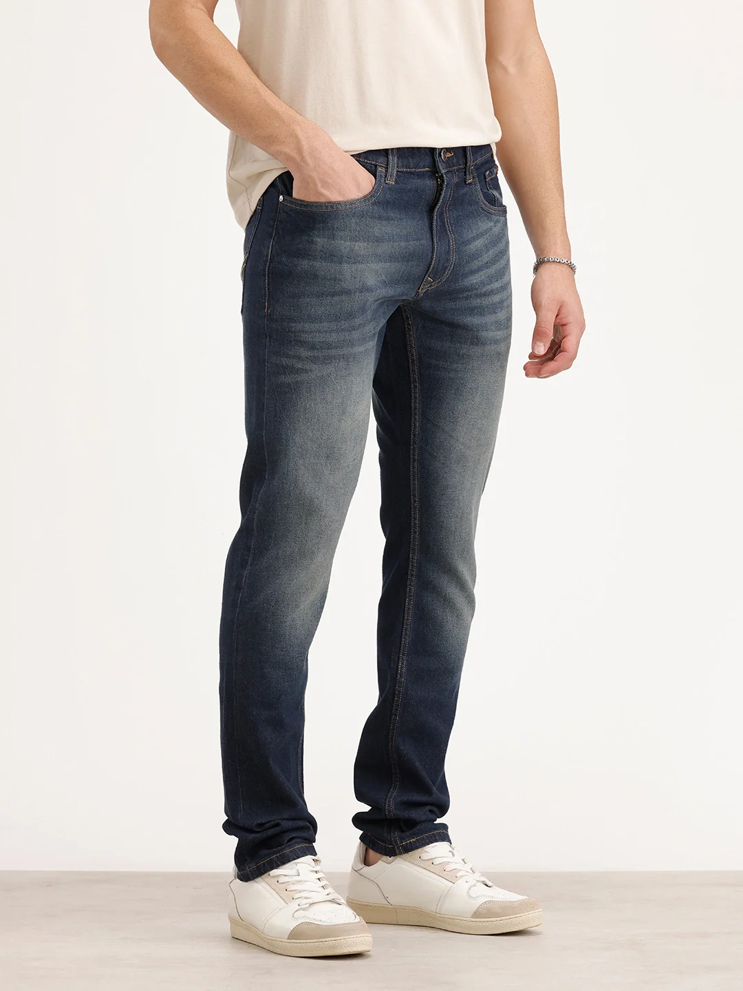 Slim Fit Faded Denim Jeans | Blue - Image 4