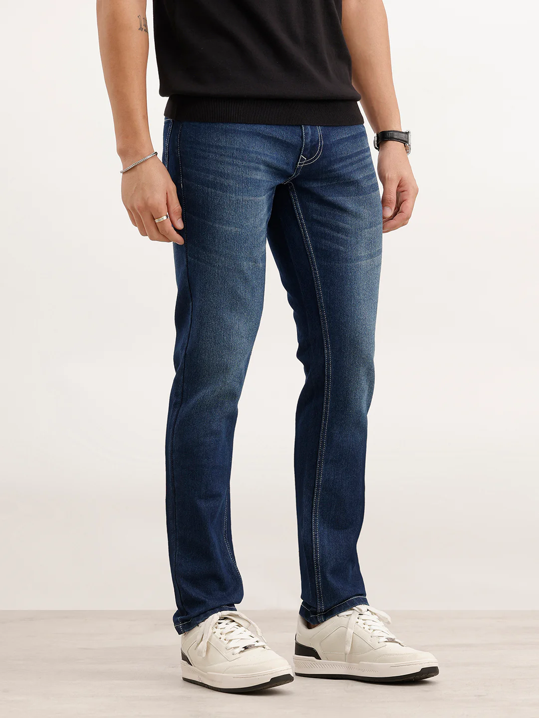 Slim Fit Faded Denim Jeans  | Blue - Image 4