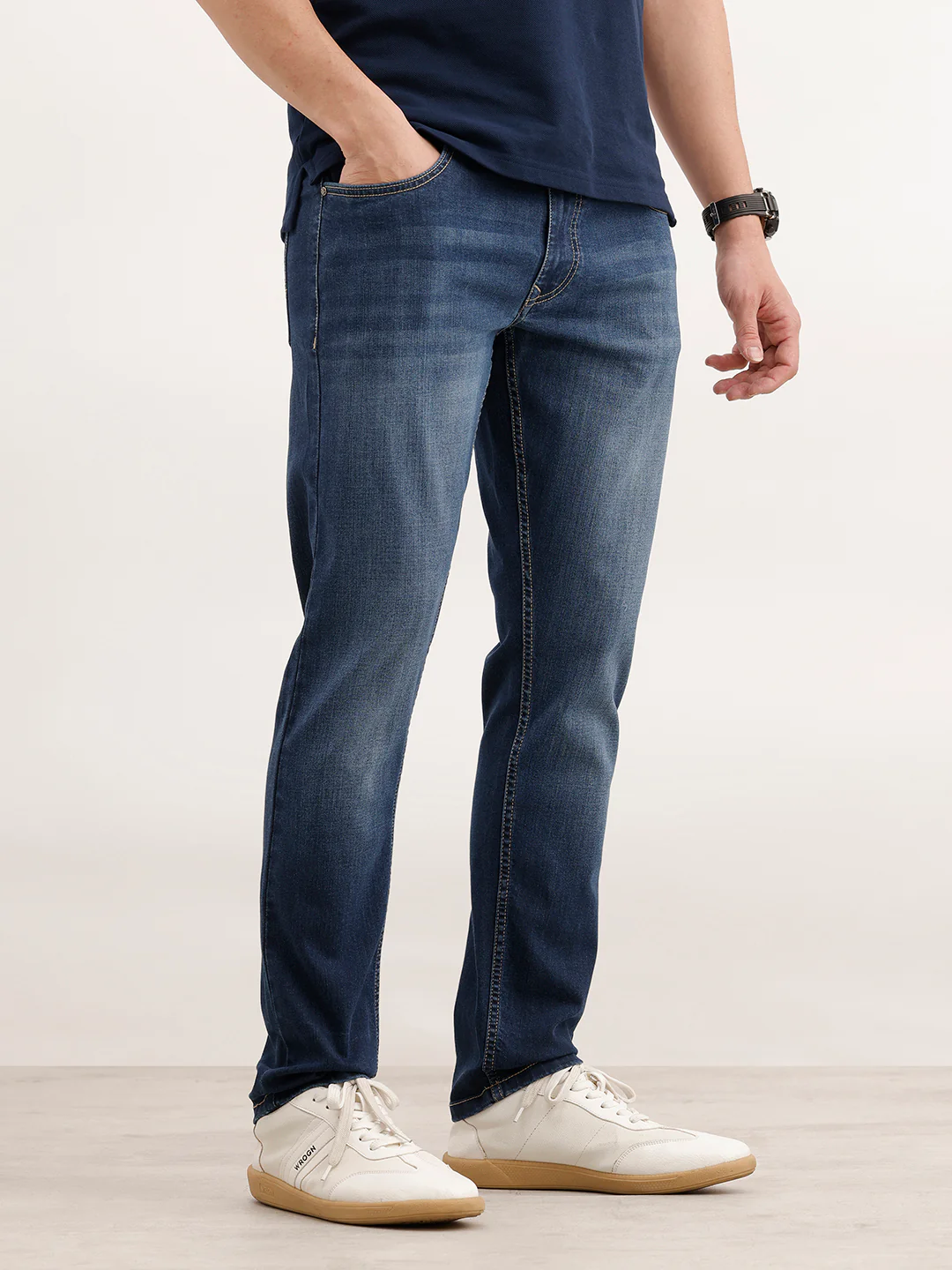 Slim Fit Faded Denim Jeans  | Blue - Image 4
