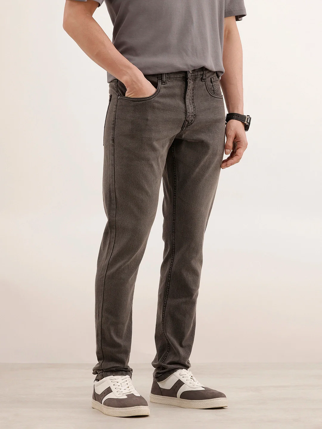 Slim Fit Faded Denim Jeans | Dark Grey - Image 4