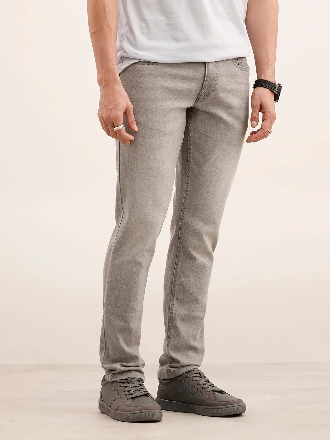 Slim Fit Faded Denim Jeans | Grey - Image 4