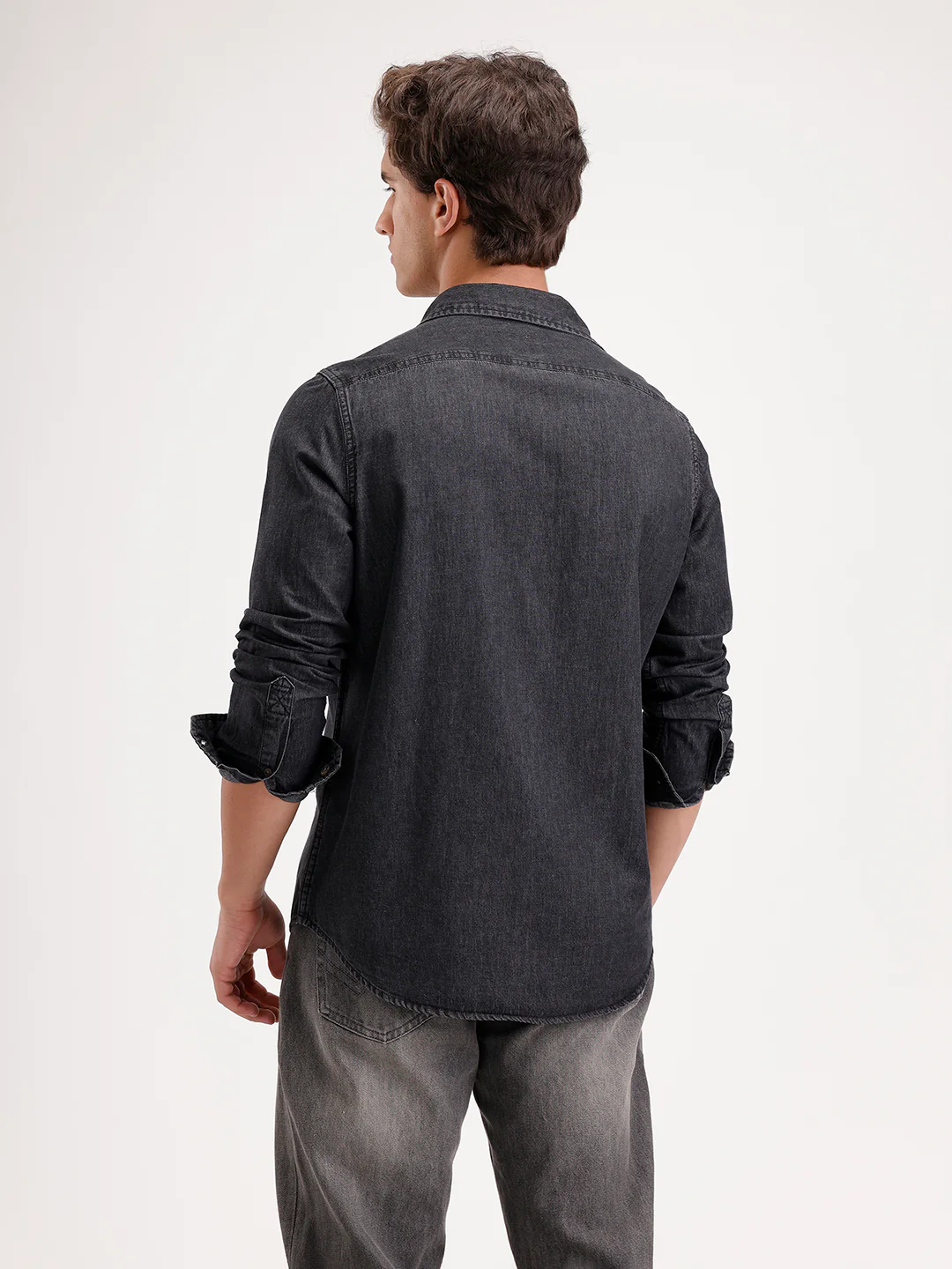 Slim Fit Faded Denim Shirt  | Black - Image 3