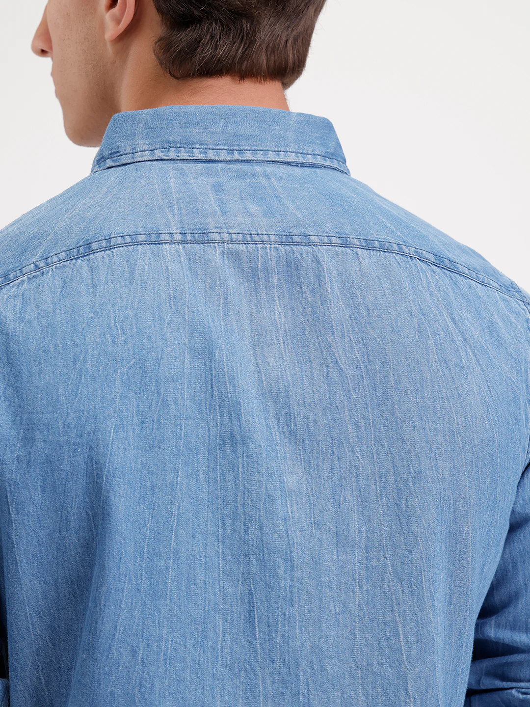 Slim Fit Faded Denim Shirt  | Blue - Image 5